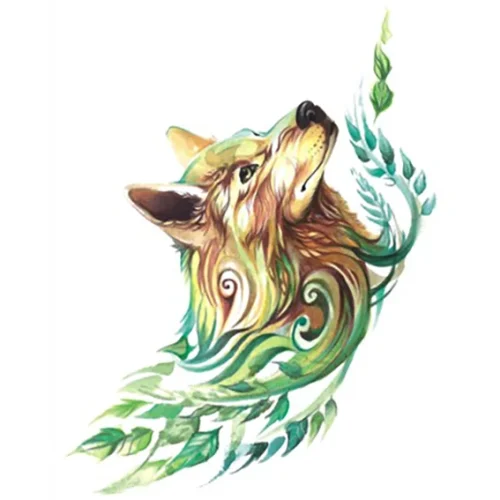 Green leaves Wolf Tattoo