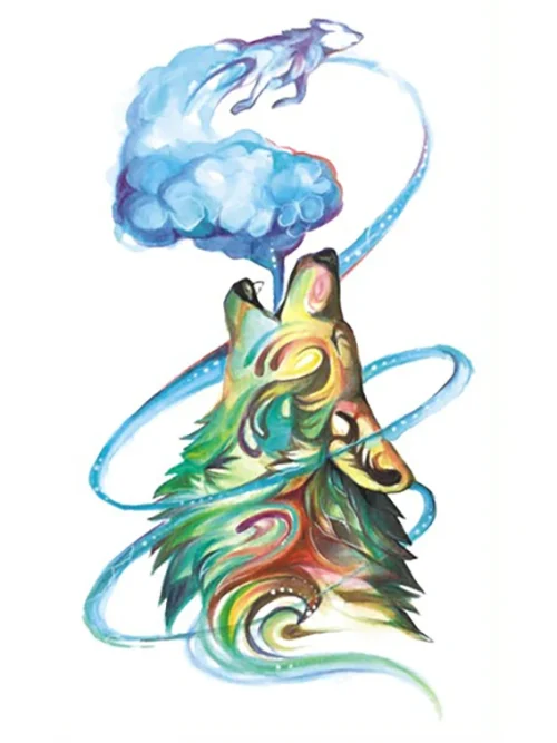 Watercolor cloud Wolf Tattoo