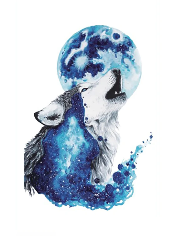 Blue Moon Wolf Temporary Tattoo