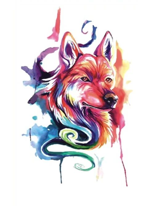 Watercolor Wolf Fake Tattoo