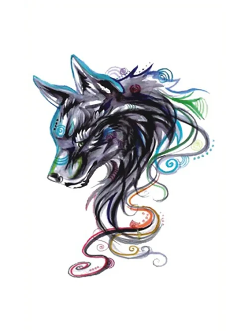Colorful Wolf Temporary Tattoo