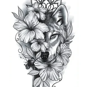 Floral Wolf Tattoo