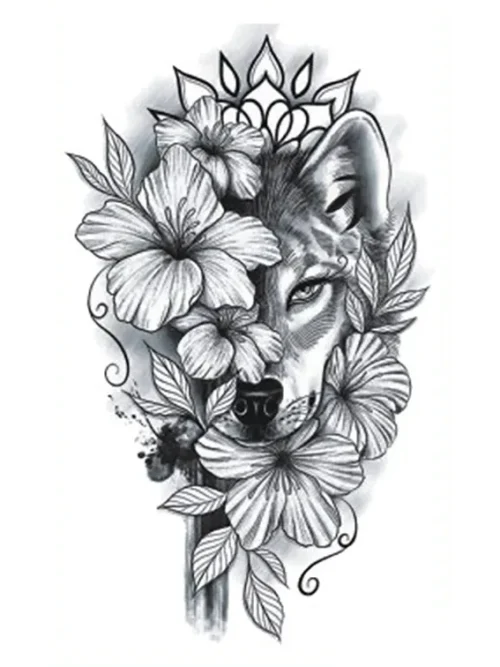 Floral Wolf Tattoo