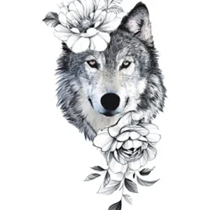 Beautiful Flowers Wolf Tattoo