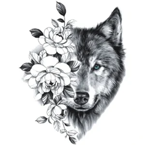 Floral Wolf Temporary Tattoo