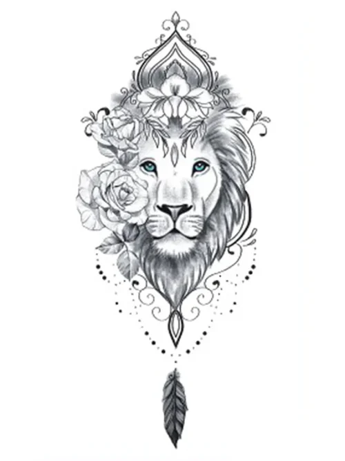 Flower Lion Temporary Tattoo