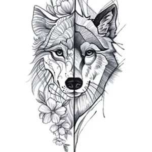 Half Flower Wolf Tattoo