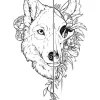 Half Flower Wolf Temporary Tattoo