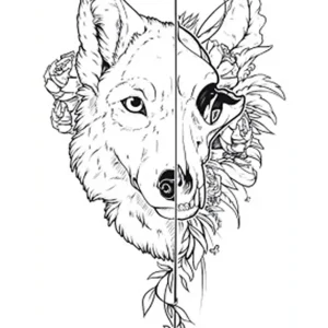 Half Flower Wolf Temporary Tattoo
