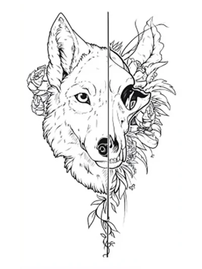 Half Flower Wolf Temporary Tattoo