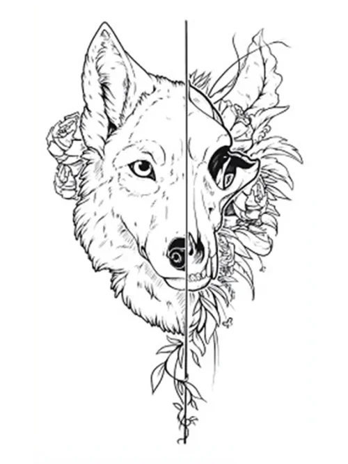 Half Flower Wolf Temporary Tattoo