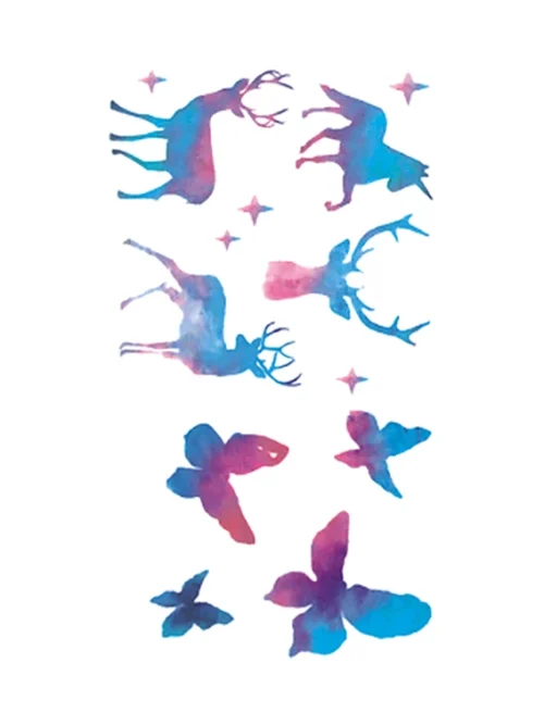 Colorful Deer Butterfly Tattoo