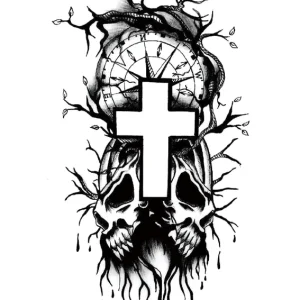 Clock Cross Skull Tattoo