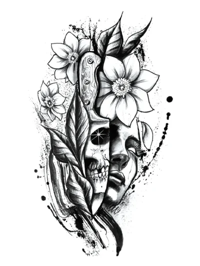 Floral Half Women Face Tattoo