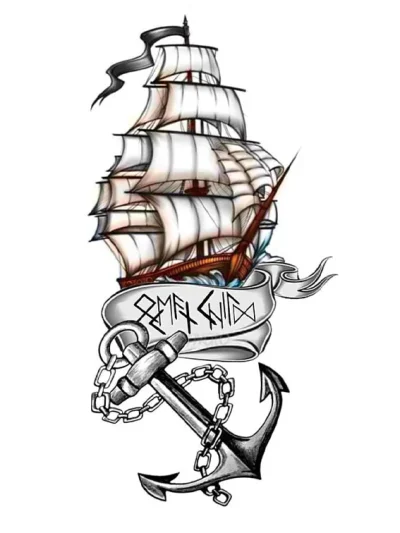 Color Boat Anchor Tattoo