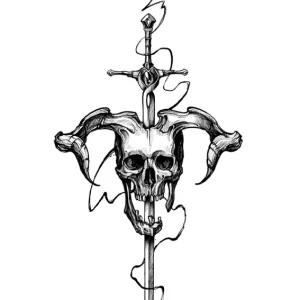 Sword Horn Skull Tattoo