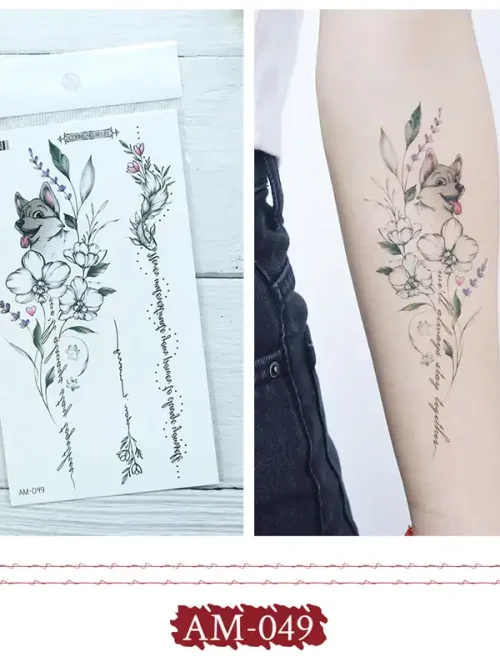 Letter Flower Dog Tattoo