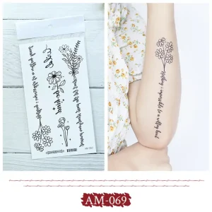 Long Letter Flower Tattoo