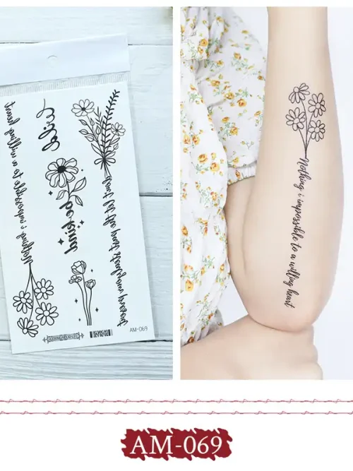 Long Letter Flower Tattoo