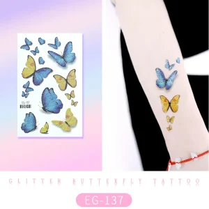 Sparkling Blue Yellow Butterflies Tattoo