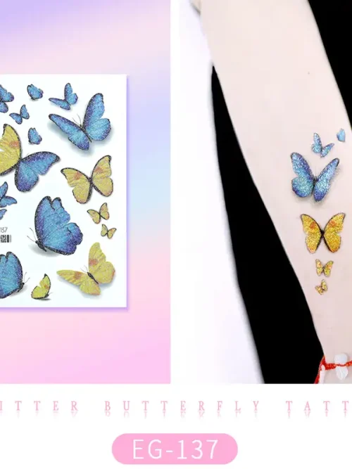 Sparkling Blue Yellow Butterflies Tattoo
