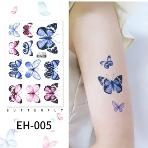 Blue Pink Butterfly Tattoo
