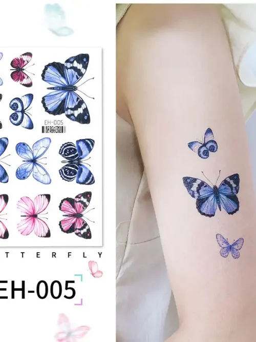 Blue Pink Butterfly Tattoo