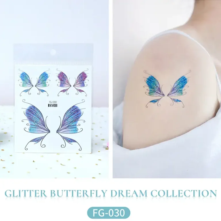 Glitter Blue Butterfly Tattoo