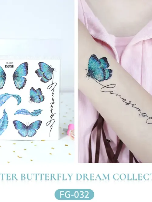 Glitter Butterfly Feather Tattoo