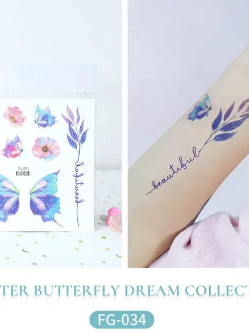 Glitter Butterfly Flower Tattoo