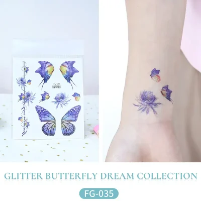 Glitter Flower Butterfly Temporary Tattoo