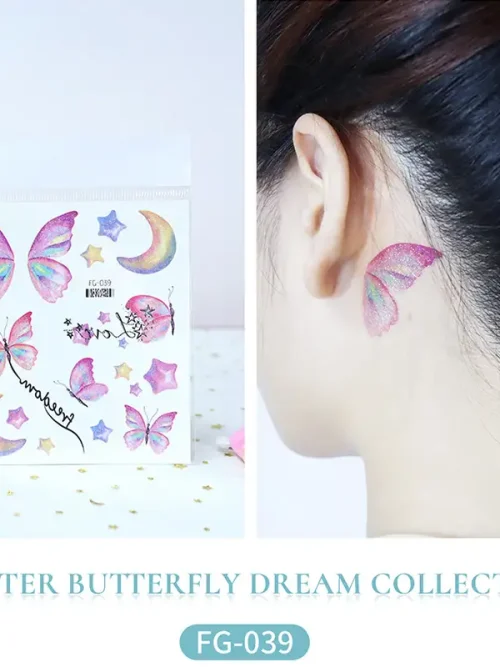Glitter Butterfly Moon Tattoo