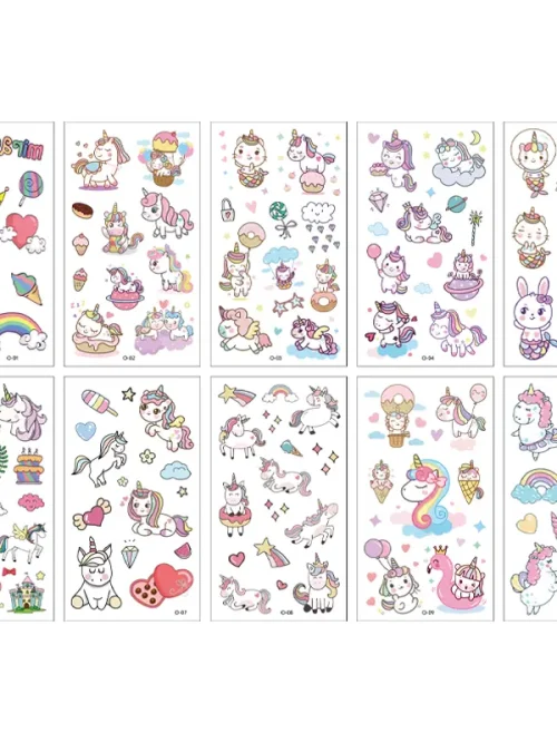 Cartoon Unicorn Tattoos 10 Sheets