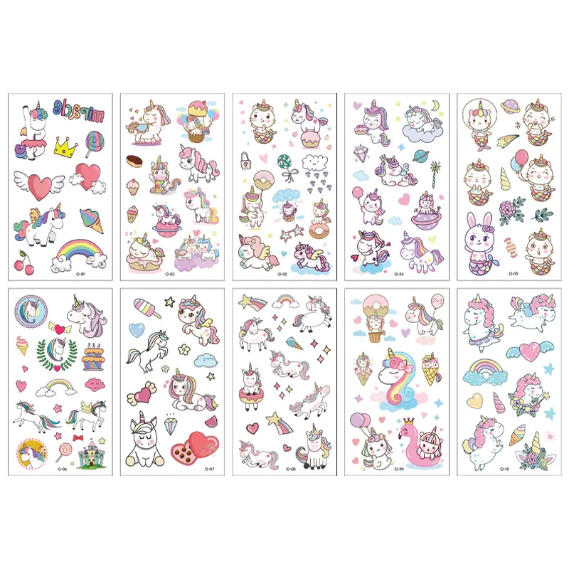 Cartoon Unicorn Tattoos 10 Sheets