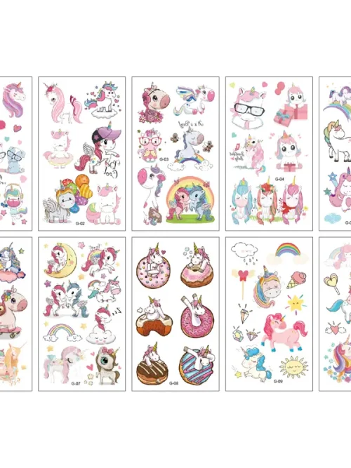 Cartoon Unicorn Tattoos 10 Sheets