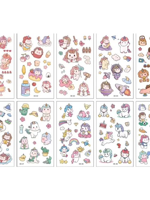 Cartoon Unicorn Tattoos 10 Sheets