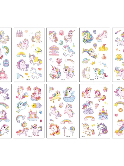 Cartoon Unicorn Tattoos 10 Sheets