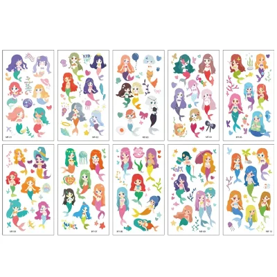 Cartoon Mermaid Temporary Tattoos 10 Sheets