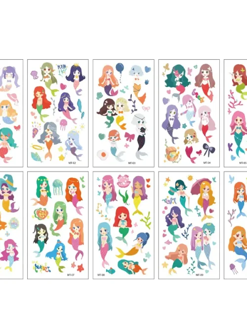 Cartoon Mermaid Temporary Tattoos 10 Sheets