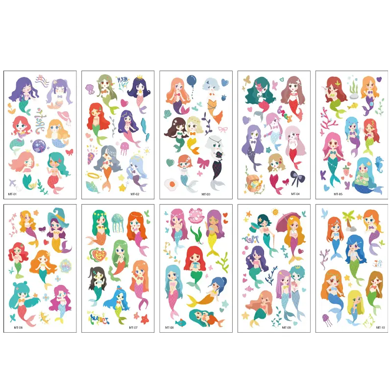 Cartoon Mermaid Temporary Tattoos 10 Sheets