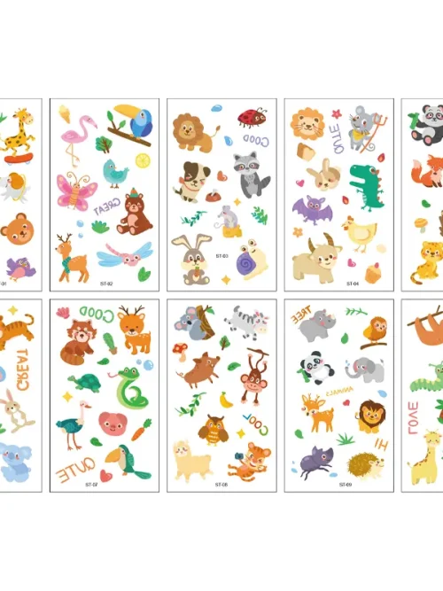 Cartoon Animals Tattoo 10 Sheets