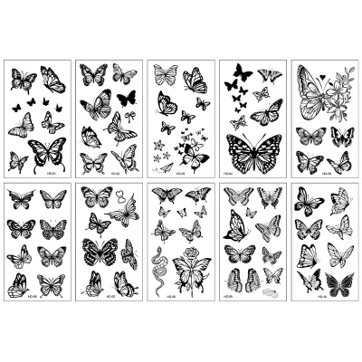 Cartoon Black Butterfly Tattoos 10 Sheets