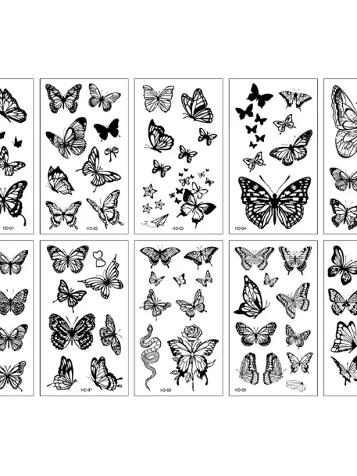 Cartoon Black Butterfly Tattoos 10 Sheets