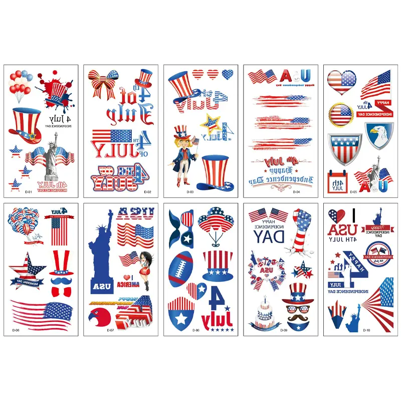 Independence Day Tattoo 10 Sheets