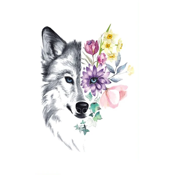 Flower Wolf Tattoo