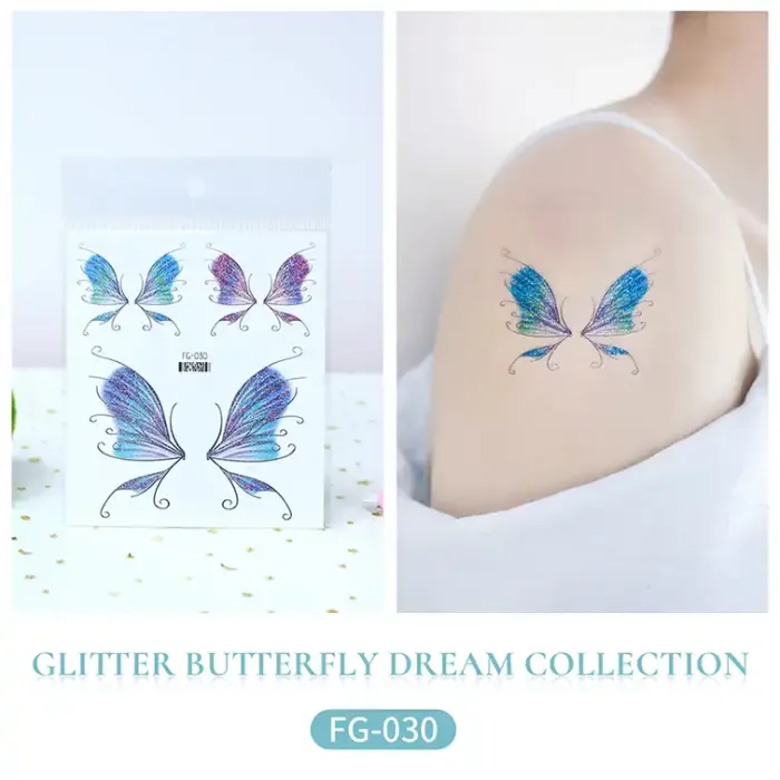 Glitter Blue Butterfly Tattoo