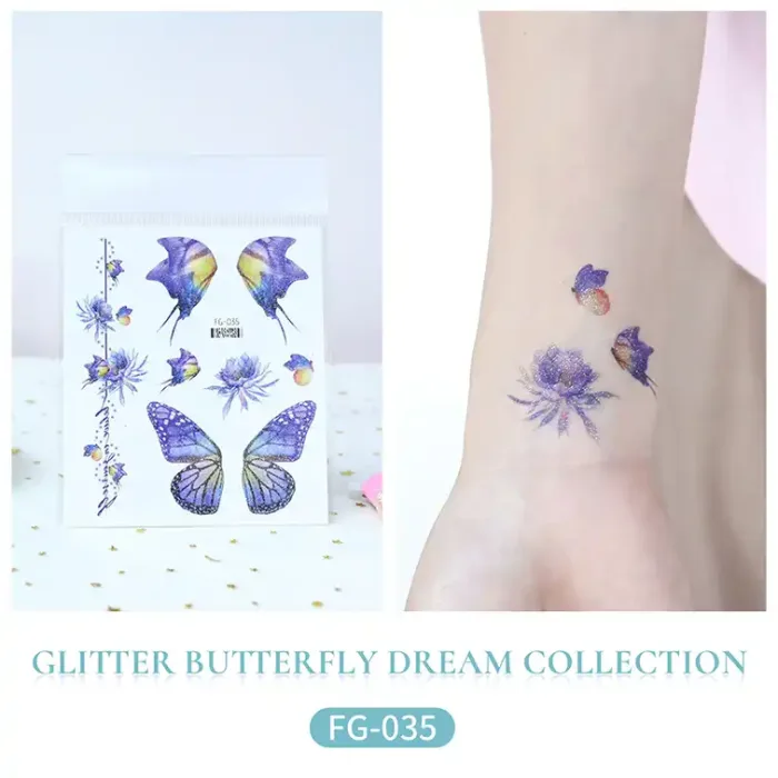 Glitter Flower Butterfly Temporary Tattoo