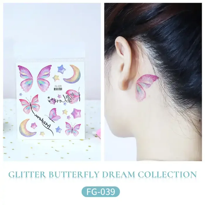 Glitter Butterfly Moon Tattoo